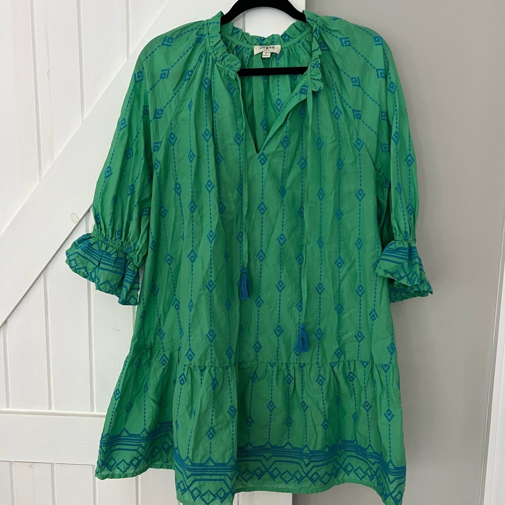 Umgee Vibrant Green Dress with Blue Accents
